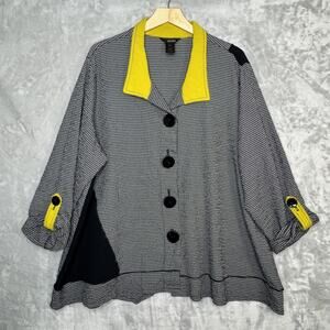 Ali Miles Shirt Womens 3X Black White Yellow Tunic Top Button Front Colorblock